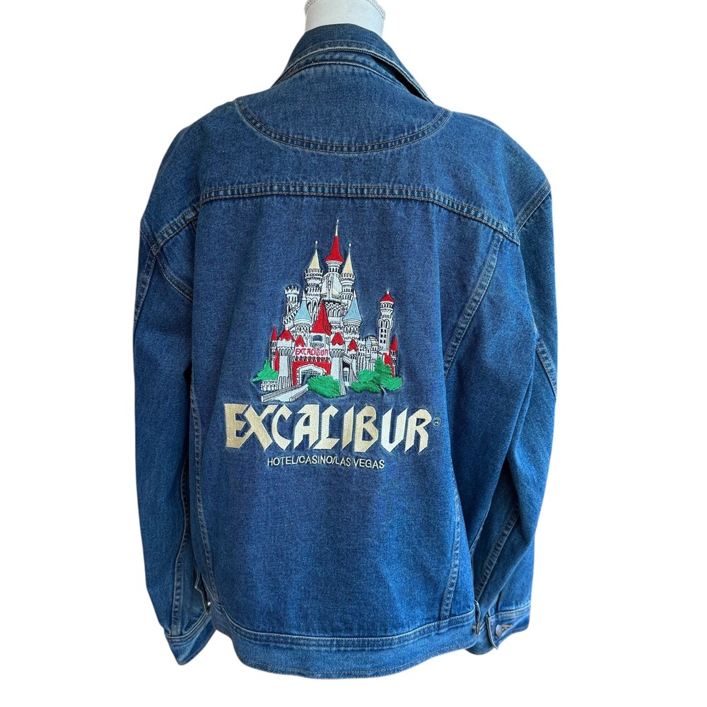 Vintage Excalibur Hotel Casino Las Vegas Denim Jacket Mens XL Embroidered Castle